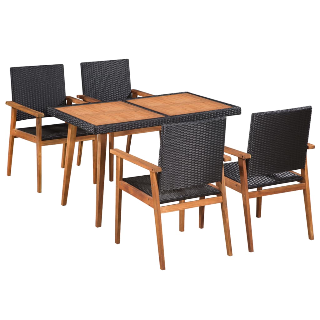 Set mobilier de exterior, 5 piese, negru și maro, poliratan