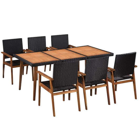 Outdoor furniture set, 7 pieces, black and brown, polyrattan