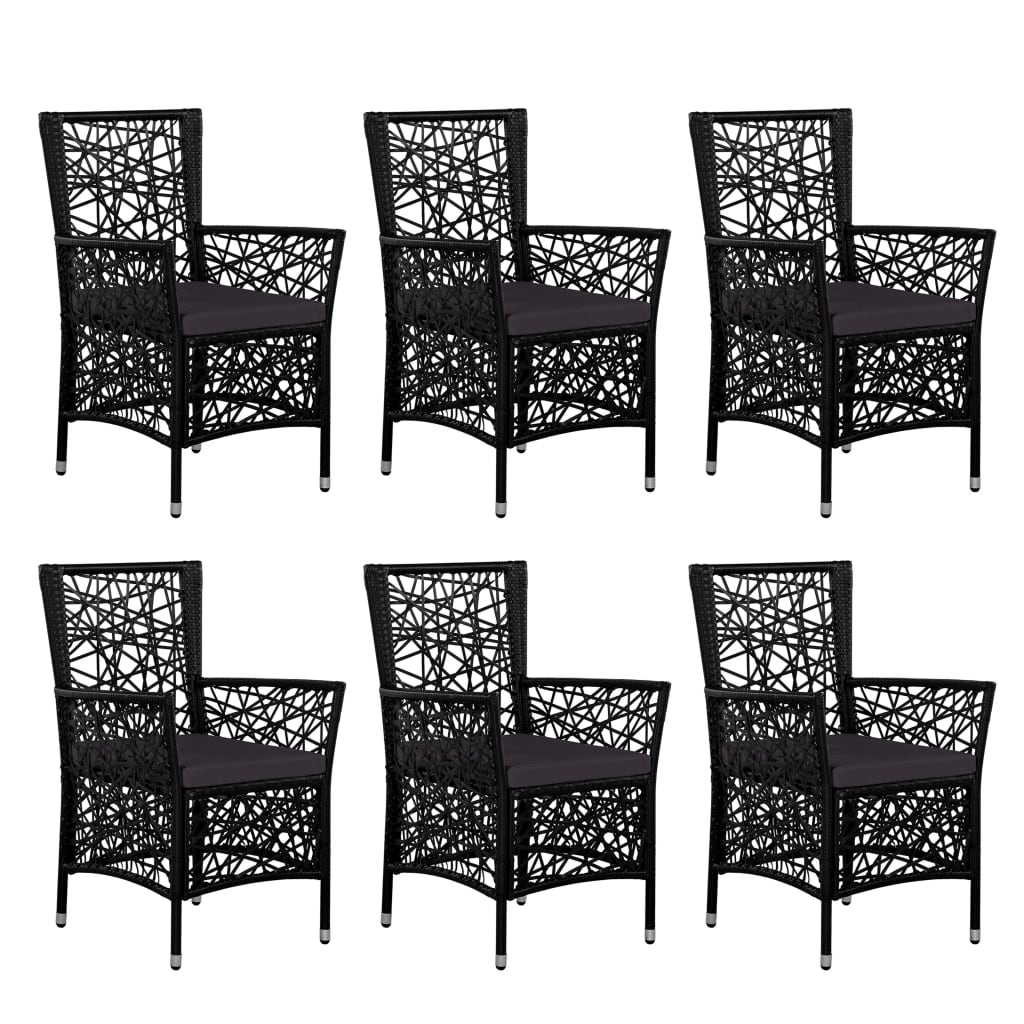 Outdoor furniture set, 7 pieces, black, polyrattan