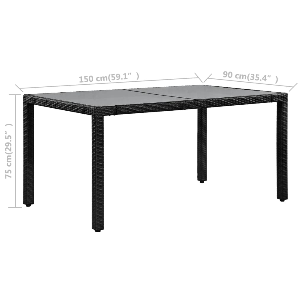 Set mobilier de exterior, 7 piese, negru, poliratan