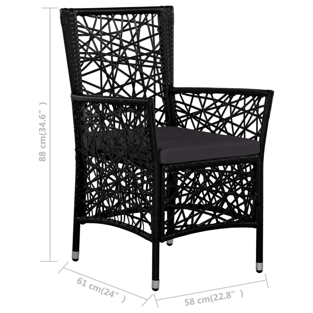 Outdoor furniture set, 7 pieces, black, polyrattan