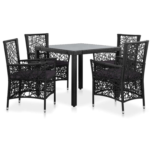 5-piece outdoor furniture set, black, polyrattan