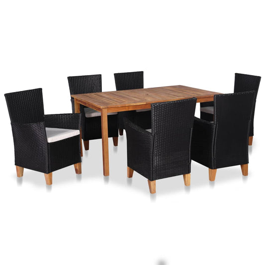 Set mobilier de exterior, 7 piese, negru și maro, poliratan