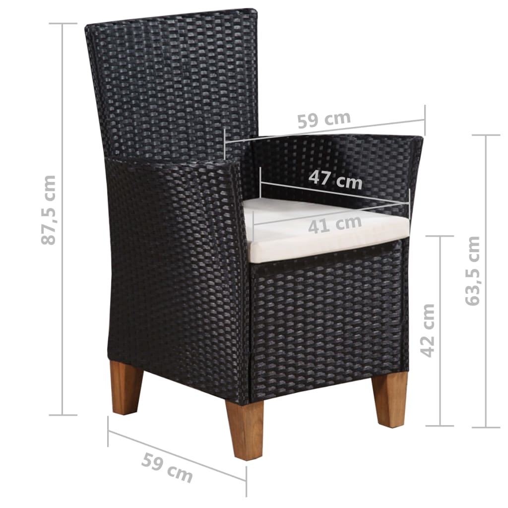 Set mobilier de exterior, 7 piese, negru și maro, poliratan