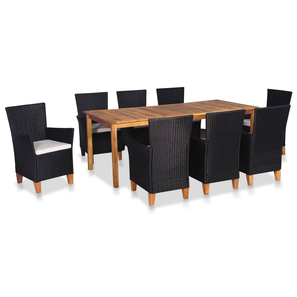 Set mobilier de exterior, 9 piese, negru și maro, poliratan