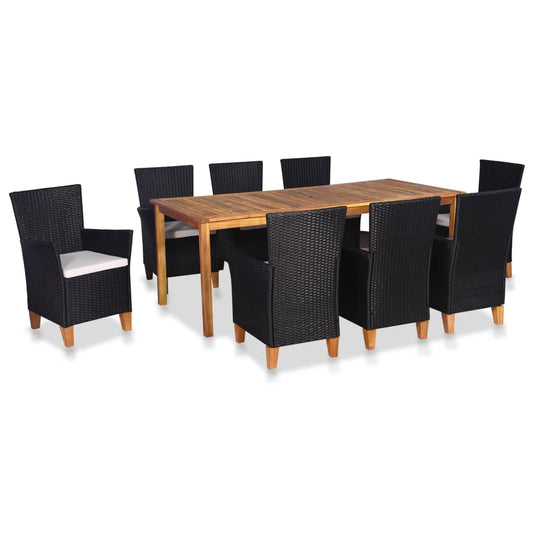 Outdoor furniture set, 9 pieces, black and brown, polyrattan