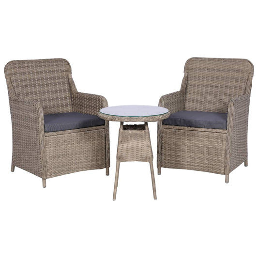 Bistro set with cushions, 3 pieces, brown, polyrattan