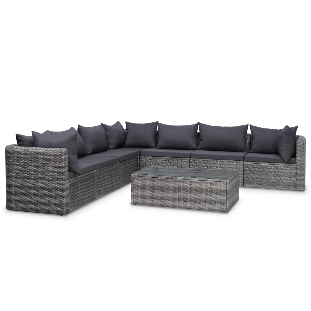 Set mobilier de grădină cu perne, 8 piese, gri, poliratan