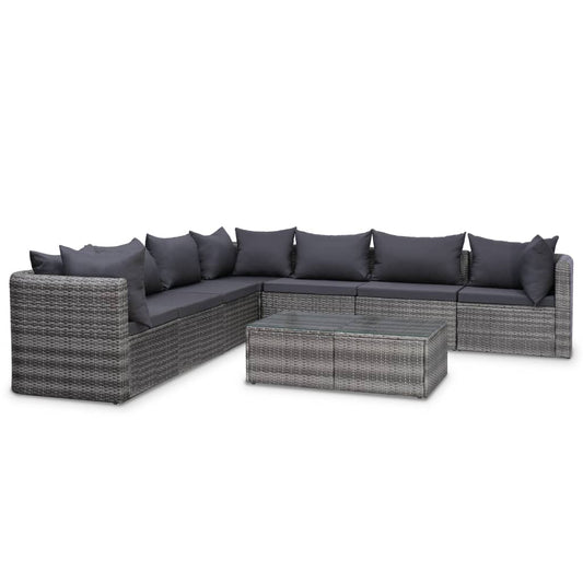 8-piece garden furniture set with cushions, grey, polyrattan