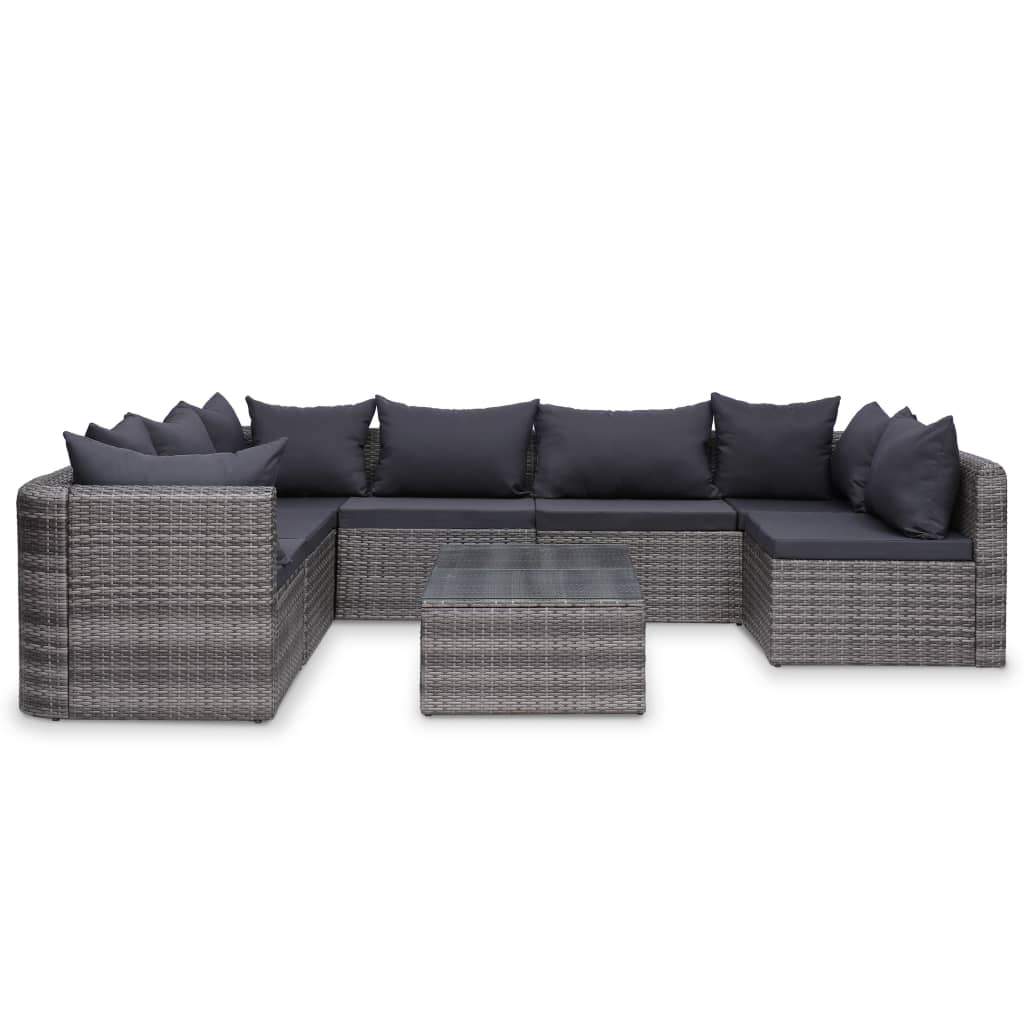 8-piece garden furniture set with cushions, grey, polyrattan