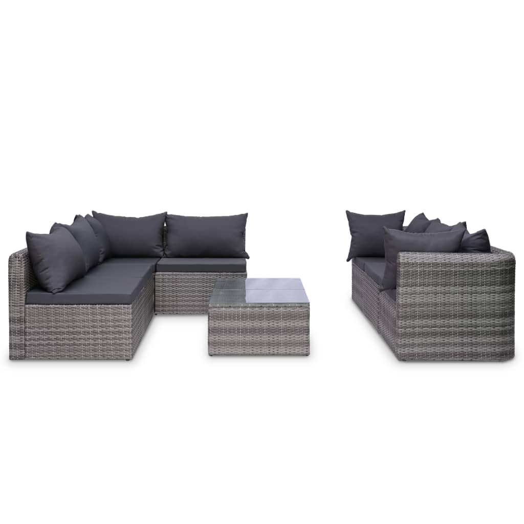 8-piece garden furniture set with cushions, grey, polyrattan