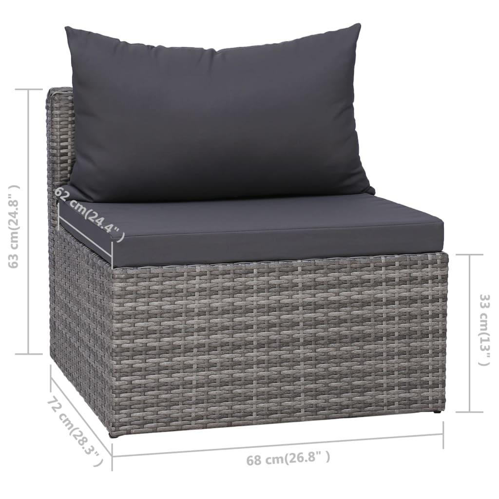 8-piece garden furniture set with cushions, grey, polyrattan