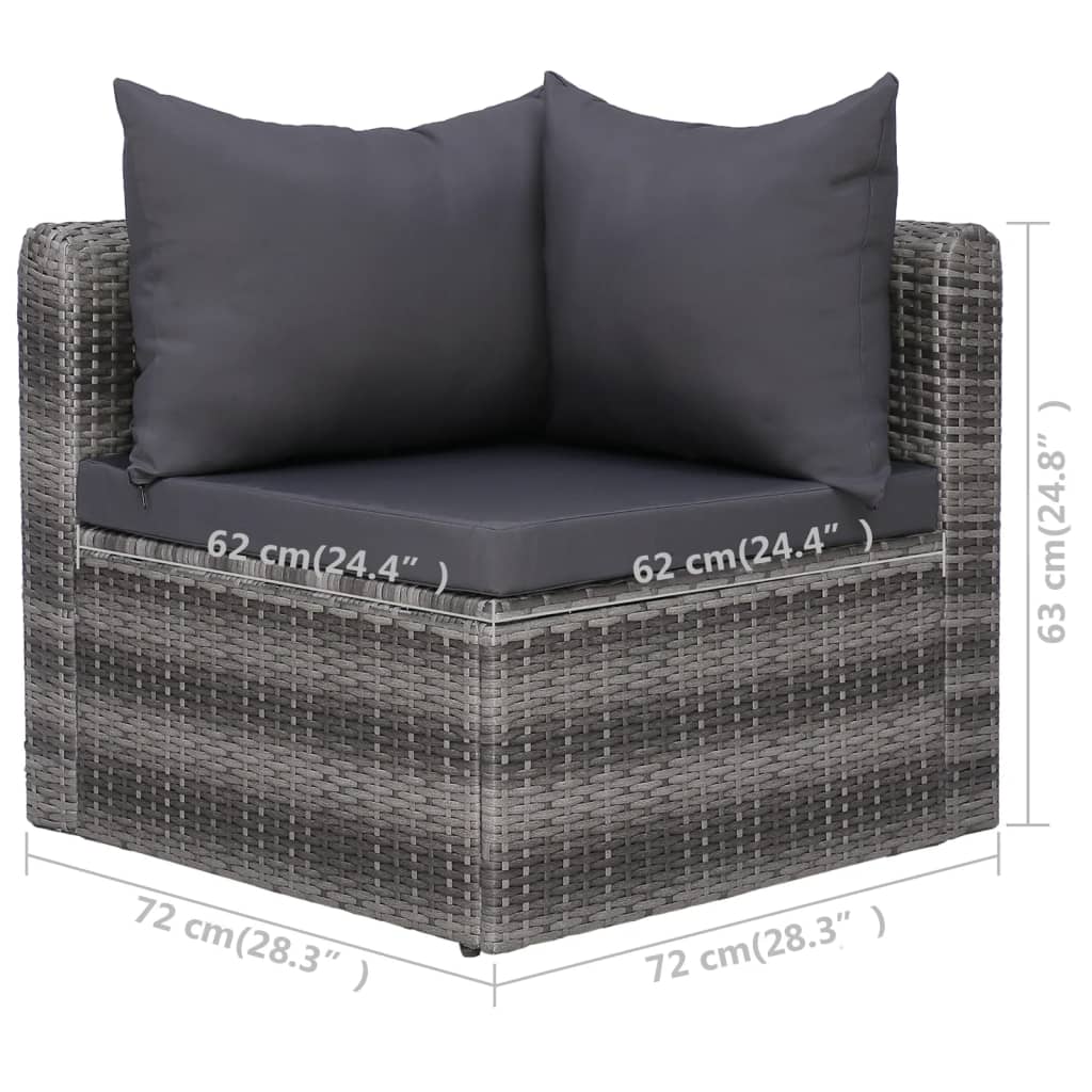 Garden sofa set with cushions, 6 pieces, grey, poly rattan