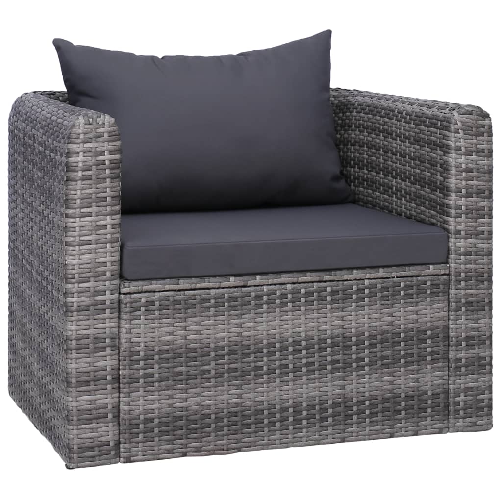 Garden sofa set with cushions, 6 pieces, grey, poly rattan