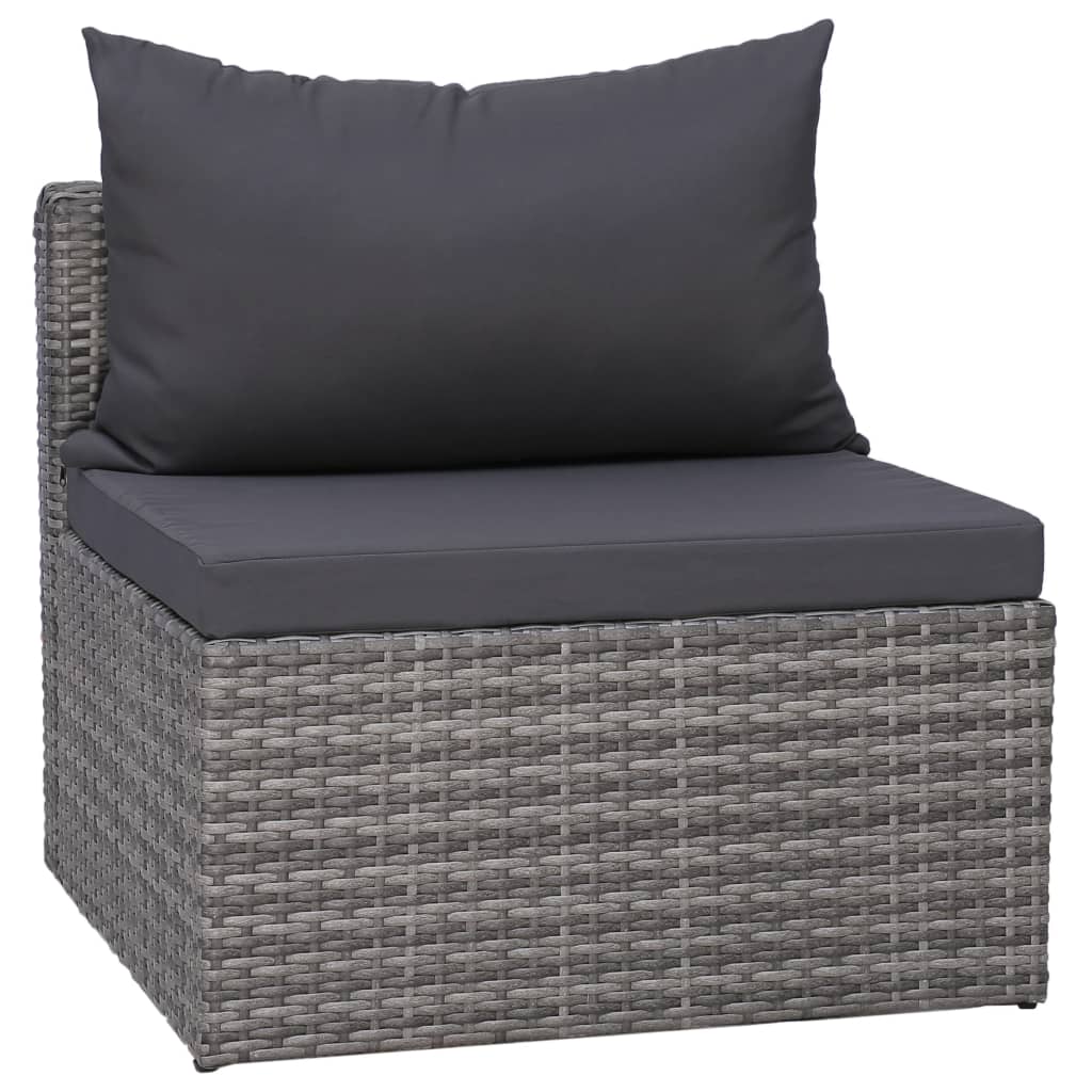 Garden sofa set with cushions, 6 pieces, grey, poly rattan