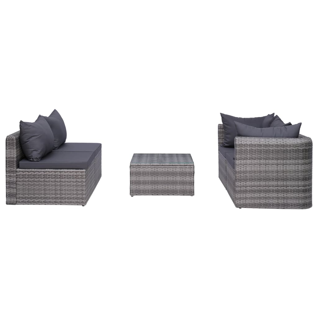 Garden sofa set with cushions, 5 pieces, grey, poly rattan