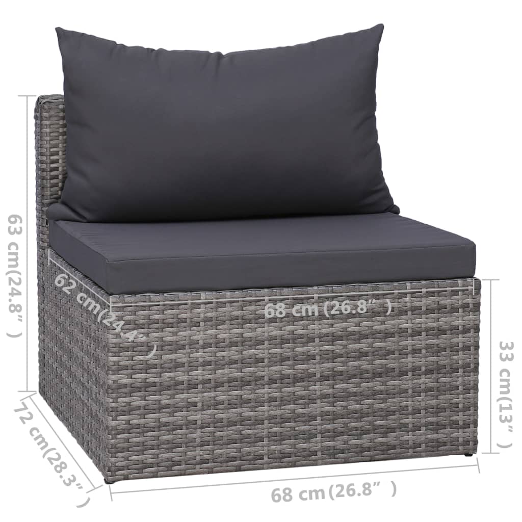 Garden sofa set with cushions, 5 pieces, grey, poly rattan