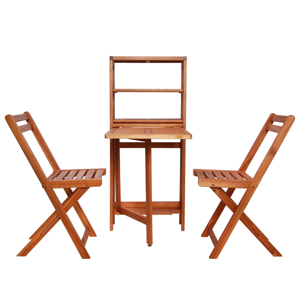 Set mobilier bistro pliabil, 3 piese, lemn masiv de acacia