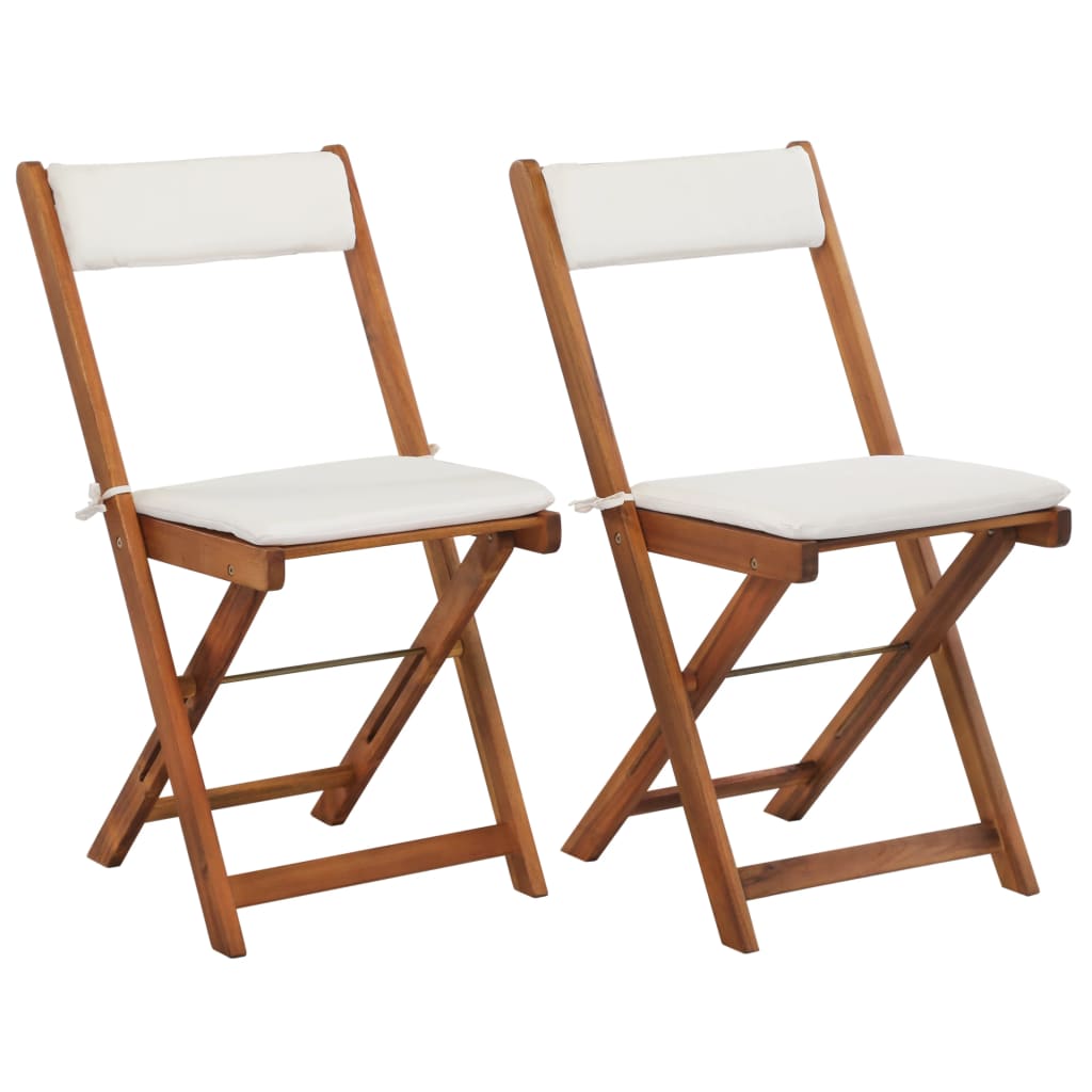 Folding bistro set with cushions, 3 pieces, solid acacia wood