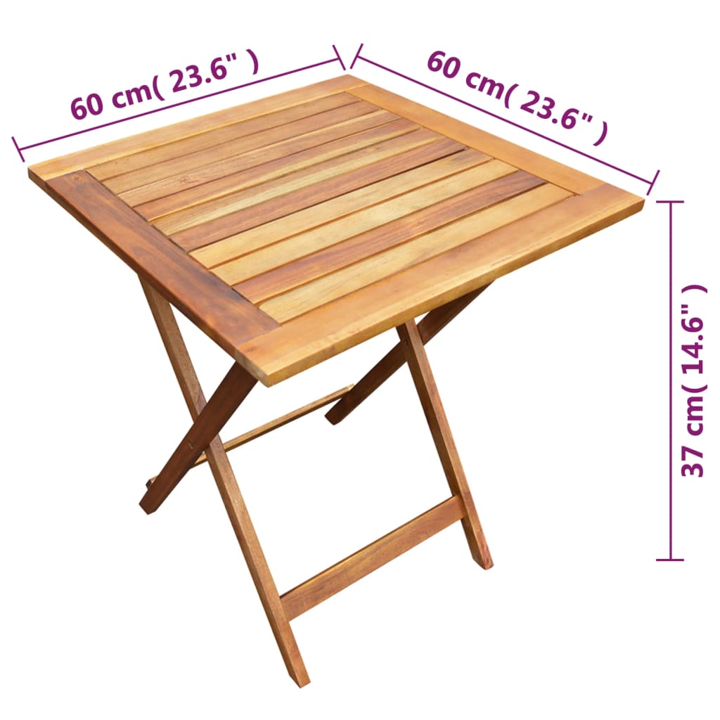 Set mobilier bistro pliabil, 3 piese, lemn masiv de acacia