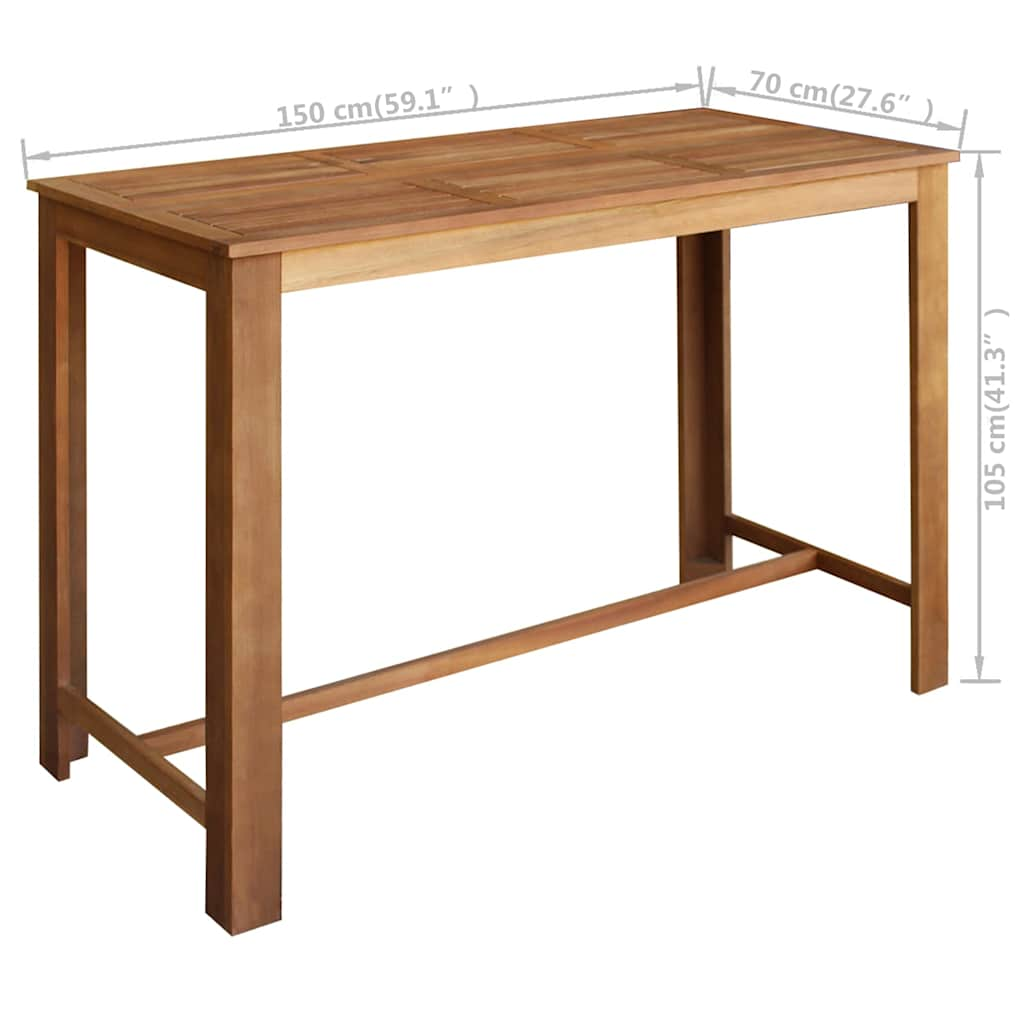 Bar table, solid acacia wood, 150 x 70 x 105 cm