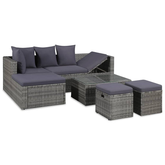 4-piece garden furniture set with cushions, grey, polyrattan