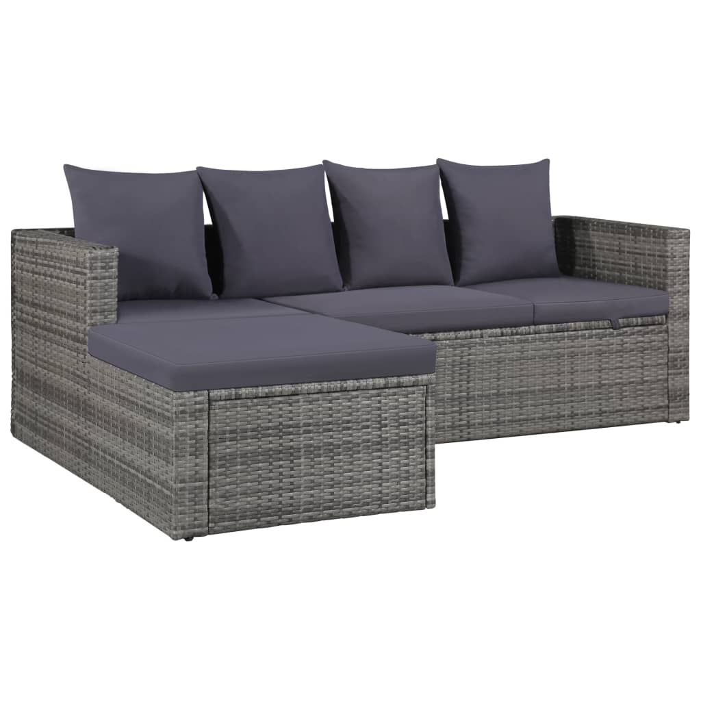 4-piece garden furniture set with cushions, grey, polyrattan