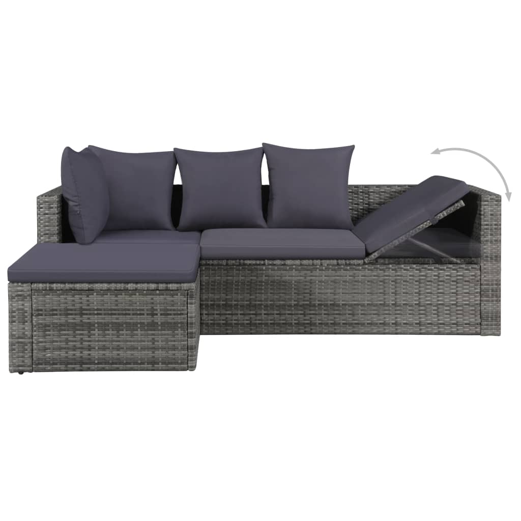 4-piece garden furniture set with cushions, grey, polyrattan