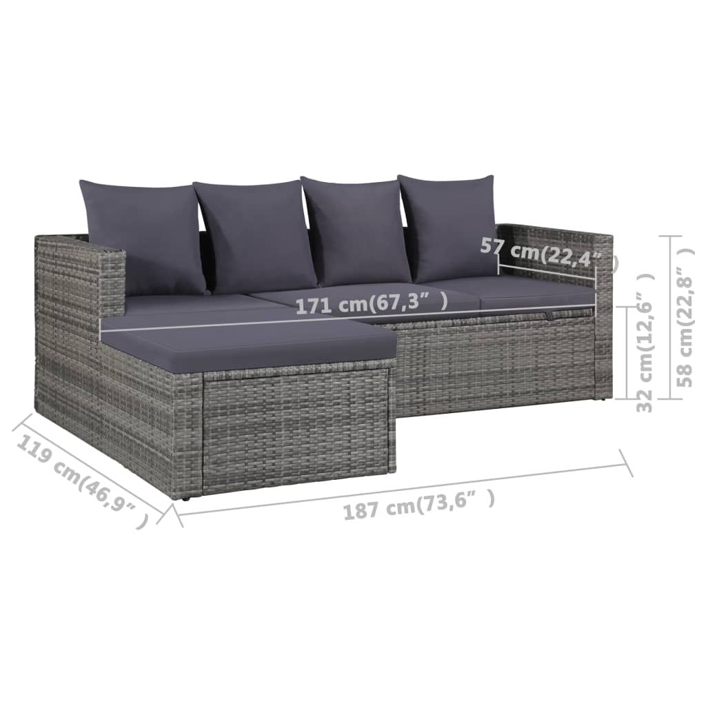 4-piece garden furniture set with cushions, grey, polyrattan