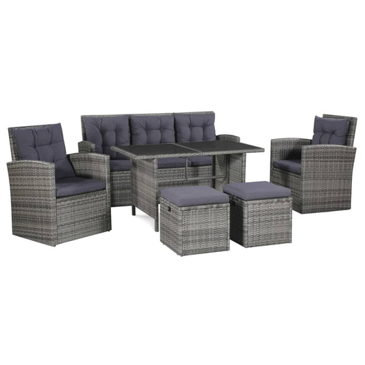 6-piece garden furniture set with cushions, grey, polyrattan