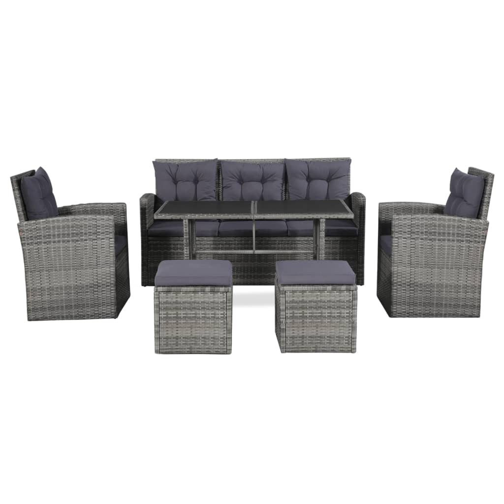 6-piece garden furniture set with cushions, grey, polyrattan