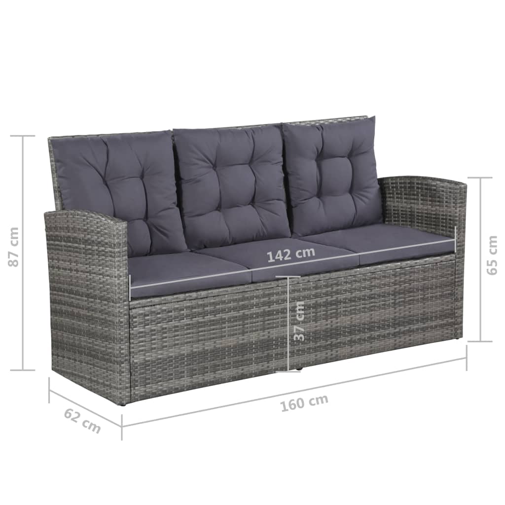 6-piece garden furniture set with cushions, grey, polyrattan