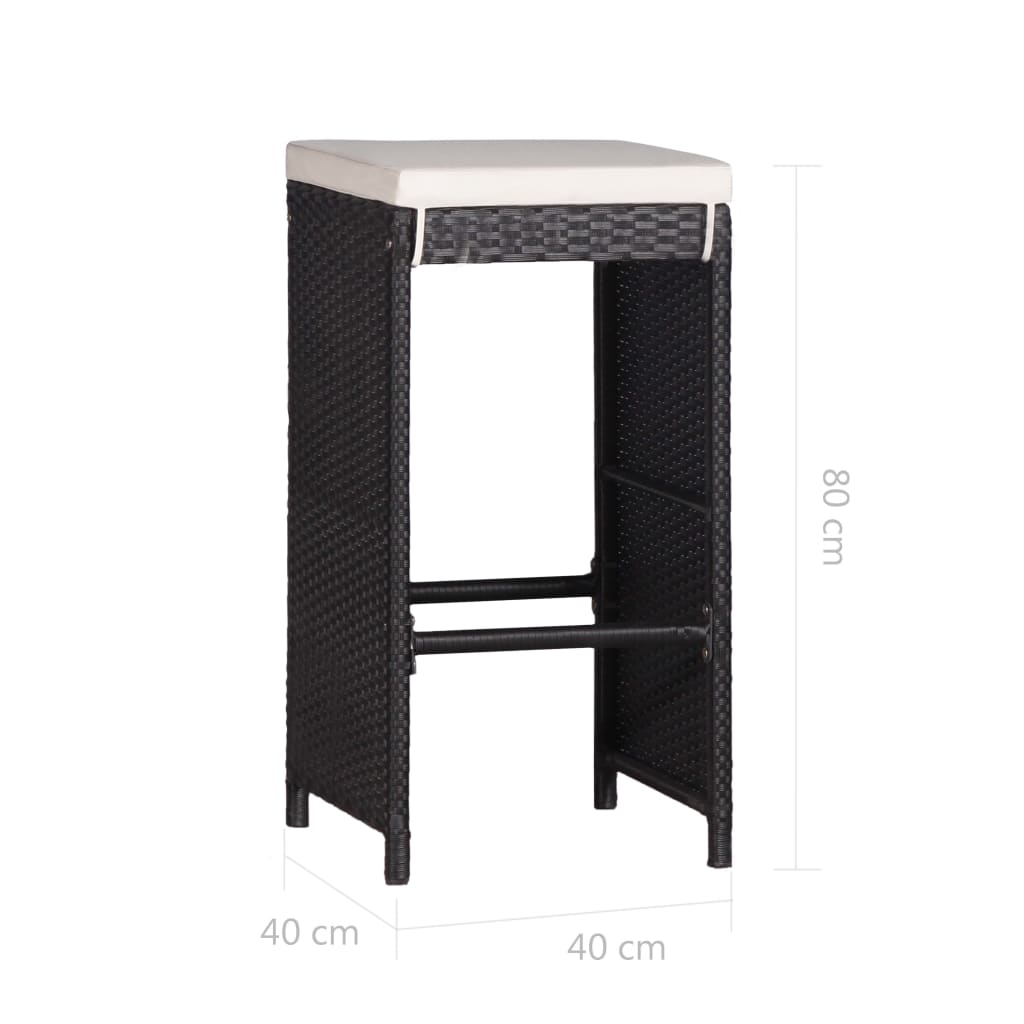 Set de masă și scaune de exterior, 9 piese, negru, poliratan