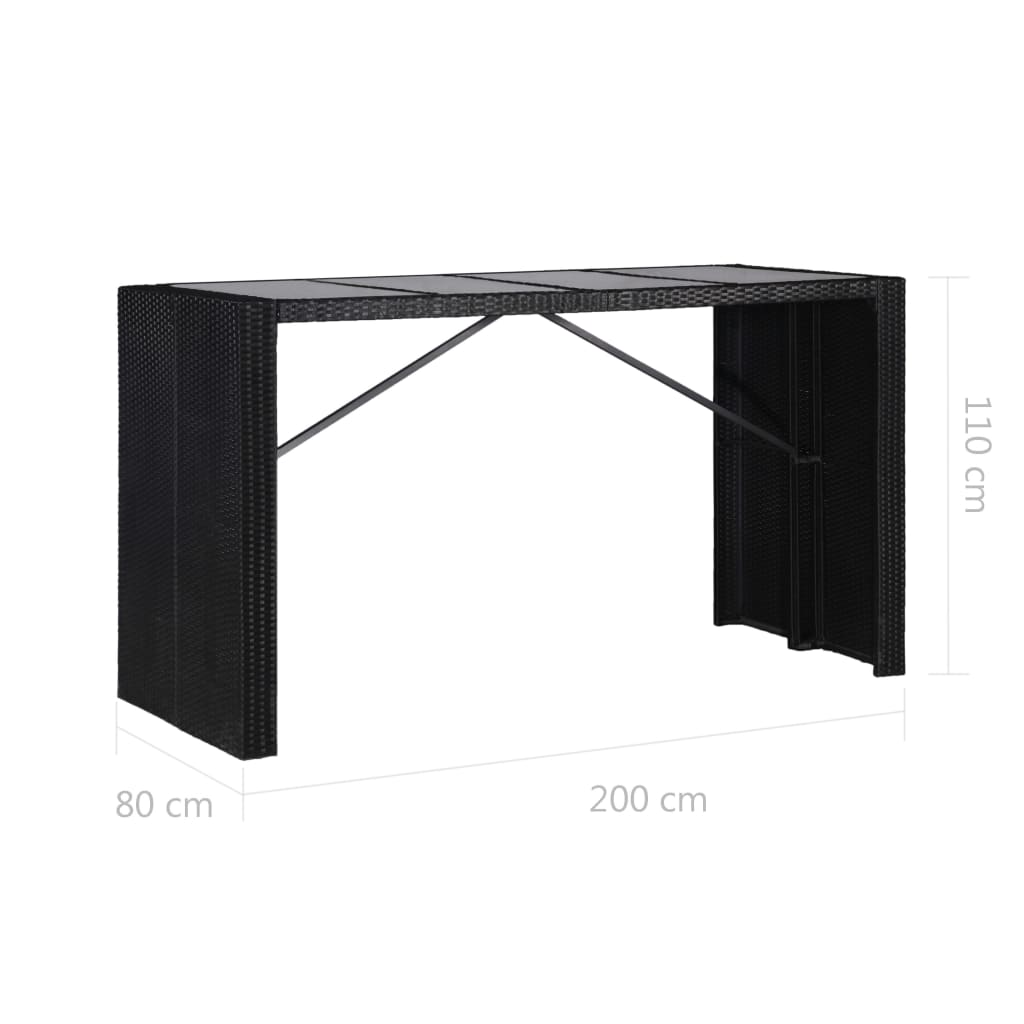 Set de masă și scaune de exterior, 9 piese, negru, poliratan