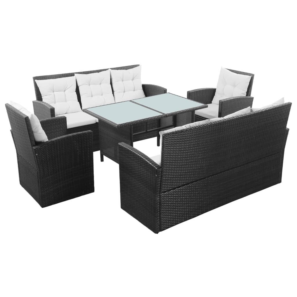 Set mobilier de grădină cu perne, 5 piese, negru, poliratan