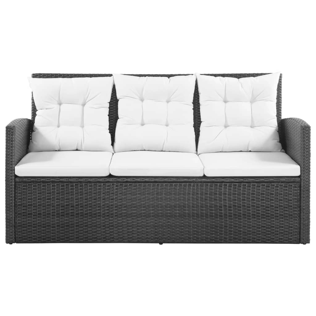 Set mobilier de grădină cu perne, 5 piese, negru, poliratan