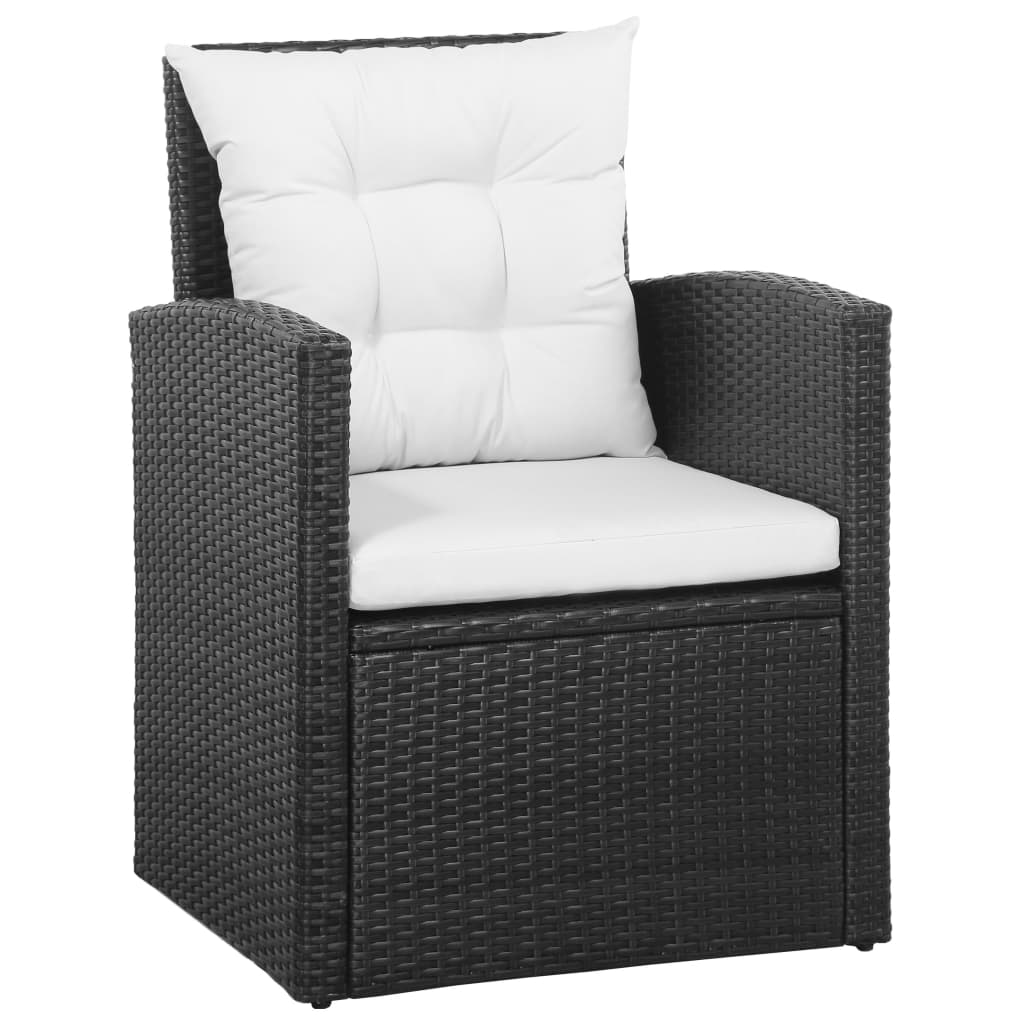 Set mobilier de grădină cu perne, 5 piese, negru, poliratan