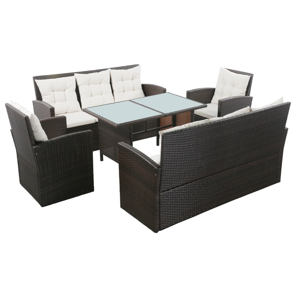 Garden furniture set with cushions, 5 pieces, brown, polyrattan