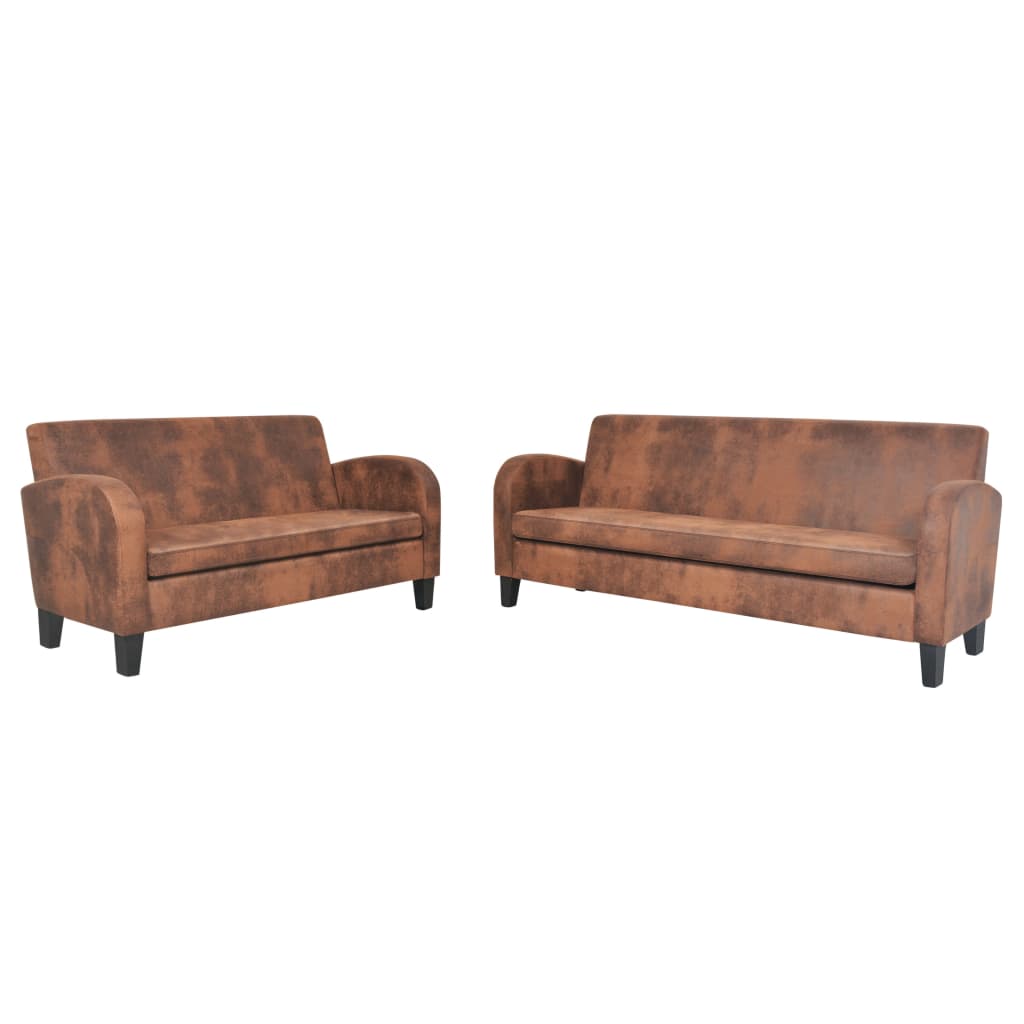 Sofa set, 2 pcs., faux suede, brown