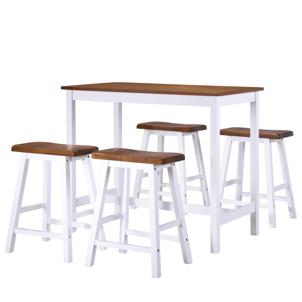 Bar table and stool set, 5 pieces, solid wood