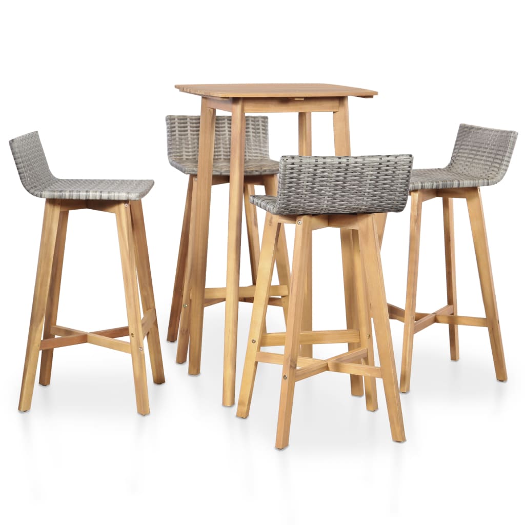 Outdoor furniture set, 5 pieces, solid acacia wood