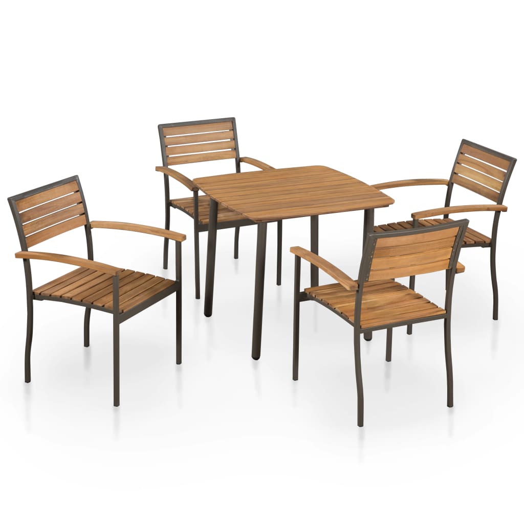 Outdoor furniture set, 5 pieces, solid acacia wood and steel