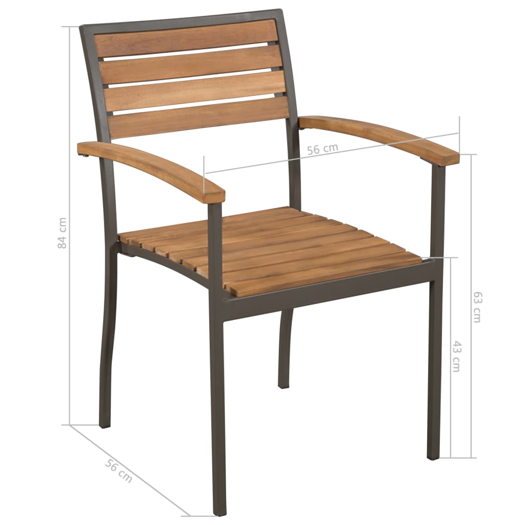 Outdoor furniture set, 5 pieces, solid acacia wood and steel