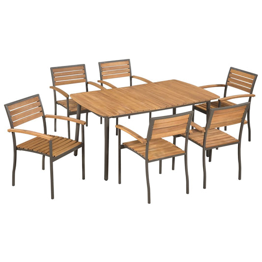 Outdoor furniture set, 7 pieces, solid acacia wood and steel