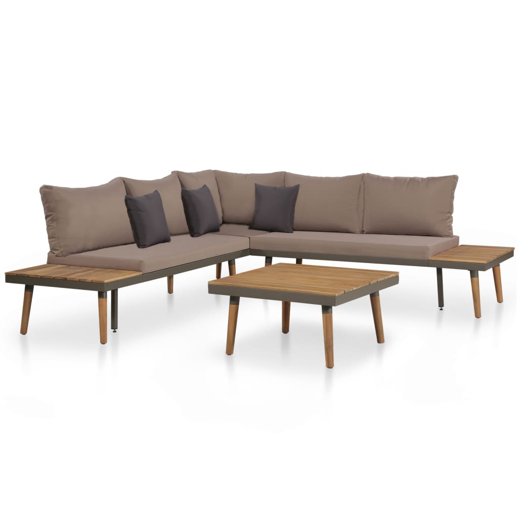 Garden furniture set with cushions, 4 pieces, brown, acacia wood