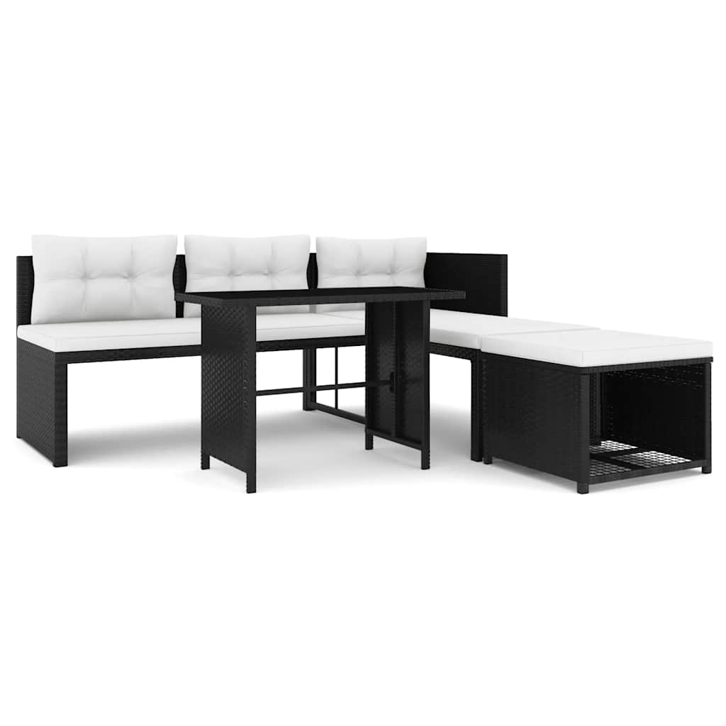 Set mobilier de grădină, 4 piese, negru, poliratan