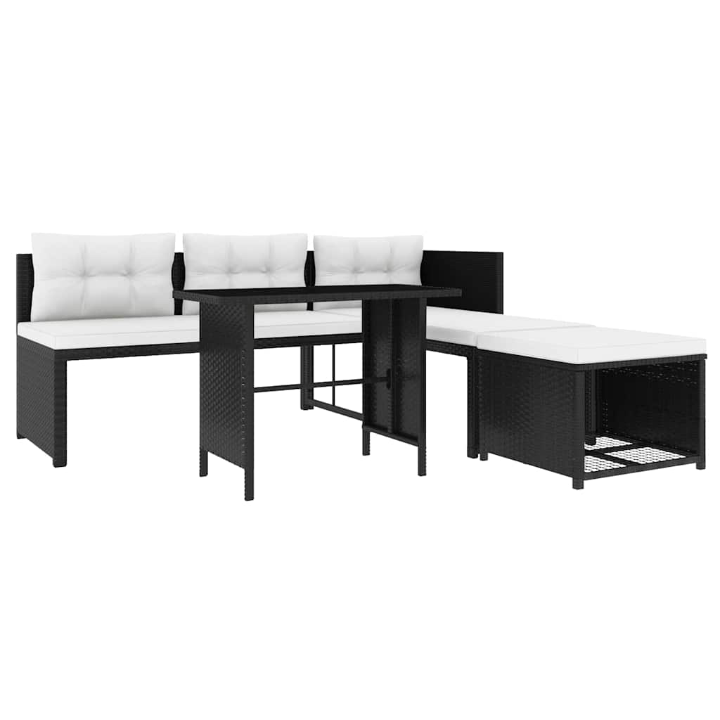 Set mobilier de grădină, 4 piese, negru, poliratan