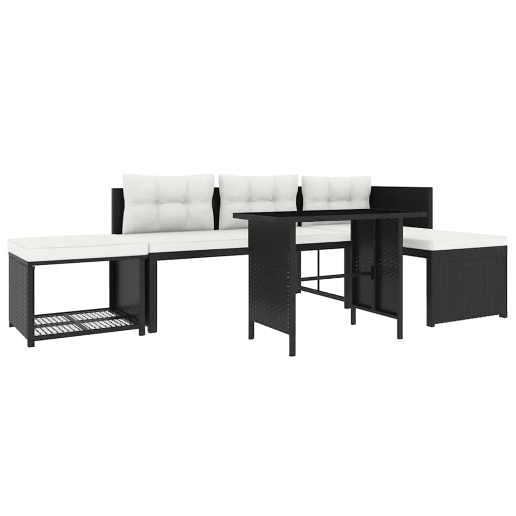 Set mobilier de grădină, 4 piese, negru, poliratan