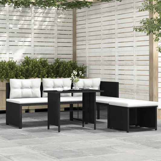 Garden furniture set, 4 pieces, black, polyrattan