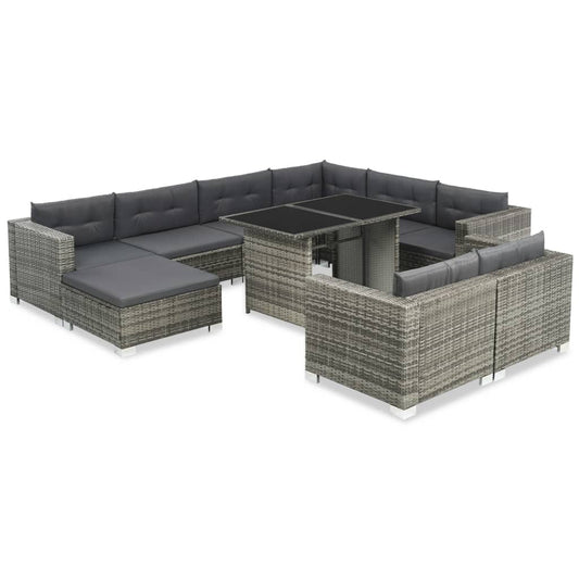 Garden furniture set with cushions, 10 pieces, grey, polyrattan